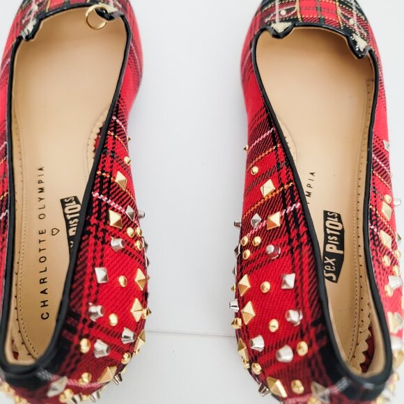Charlotte Olympia Sex Pistols Kitty Unplugged Plaid Flats 39 9 - Picture 6 of 6